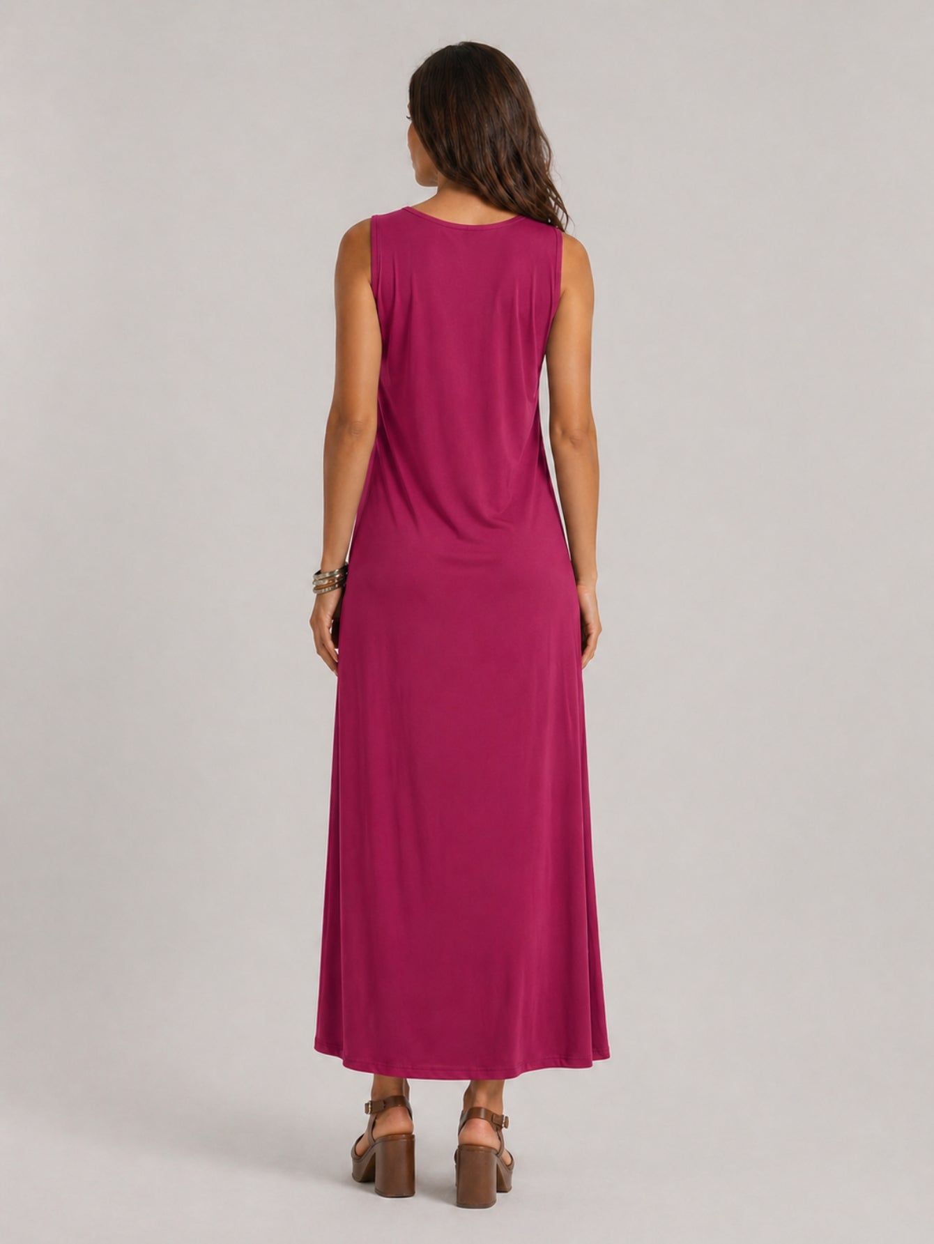 Vestido Longo Aveloz Viscolycra Soltinho com Bolso Fucsia