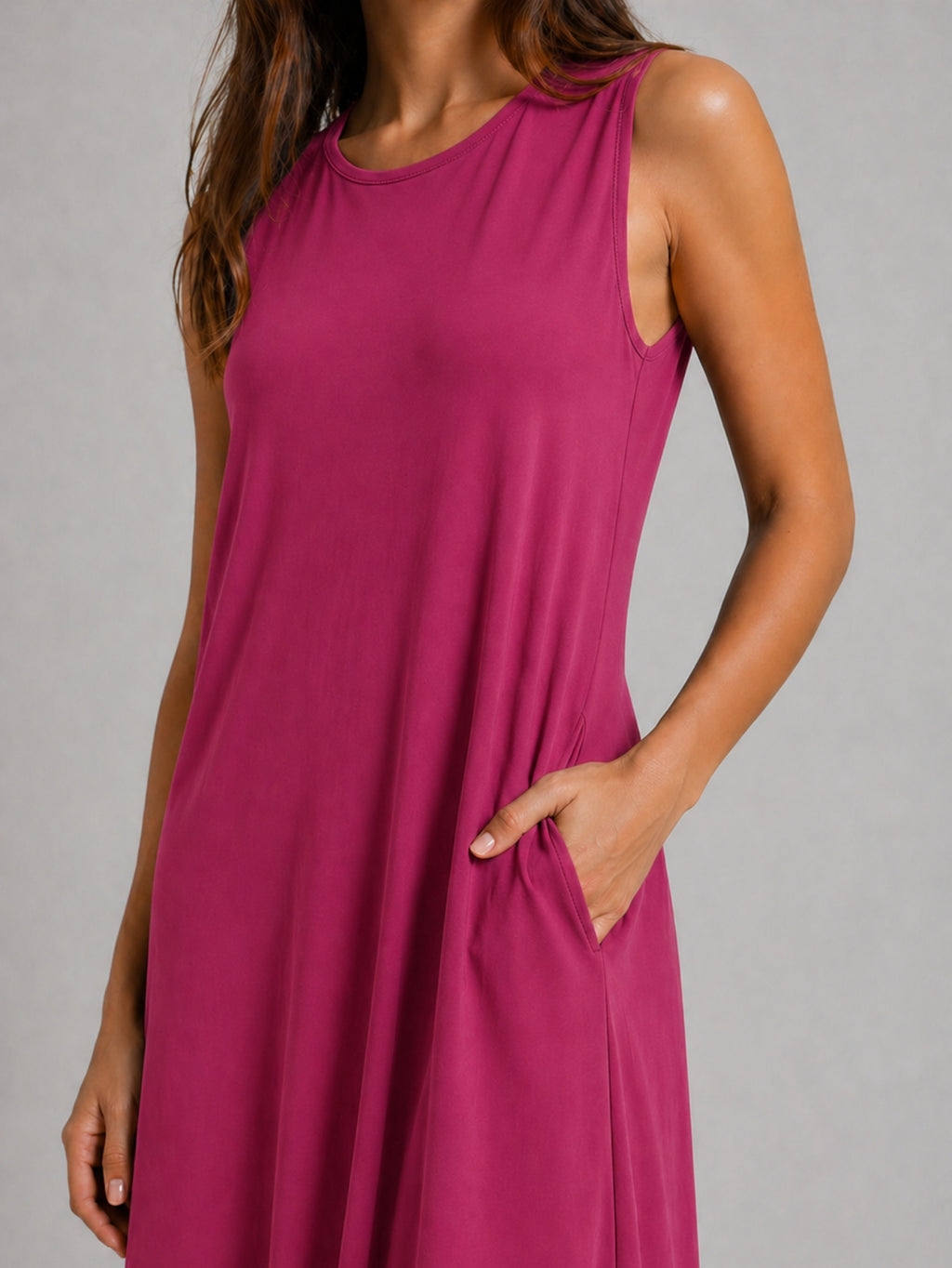 Vestido Longo Aveloz Viscolycra Soltinho com Bolso Fucsia