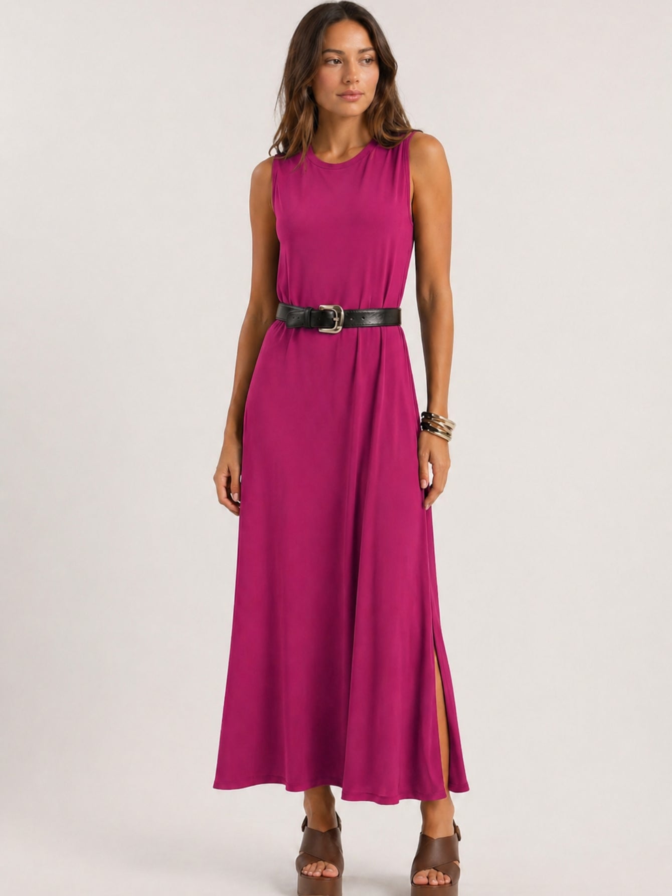 Vestido Longo Aveloz Viscolycra Soltinho com Bolso Fucsia