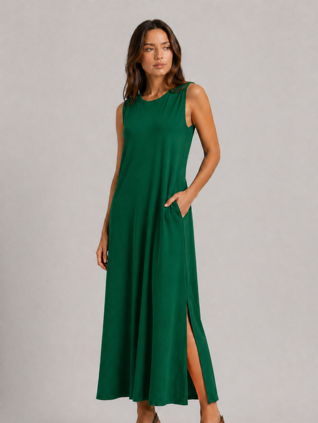 Vestido Longo Aveloz Viscolycra Soltinho com Bolso Verde Bandeira