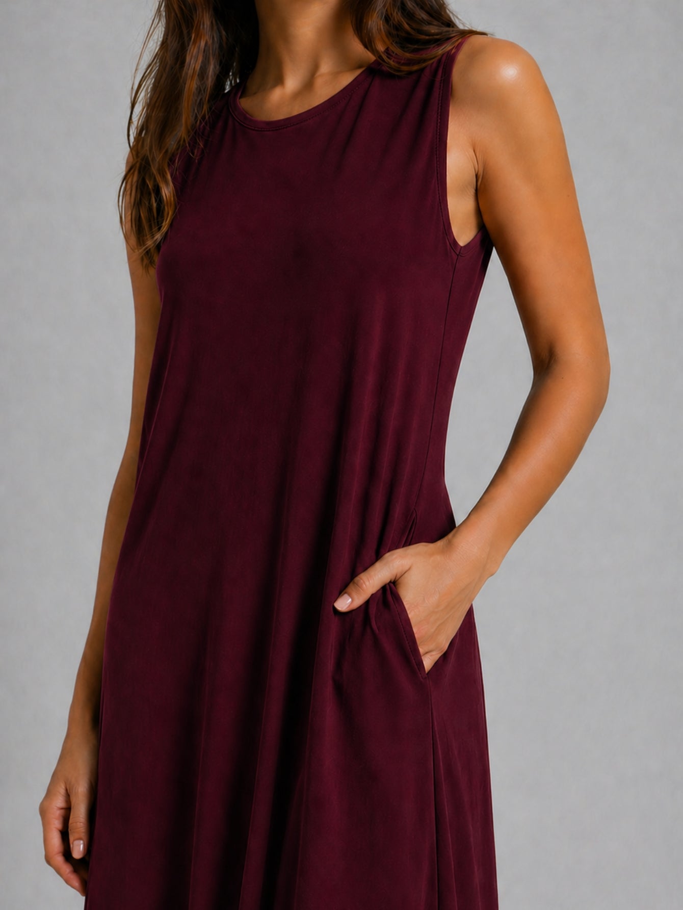 Vestido Longo Aveloz Viscolycra Soltinho com Bolso Vinho