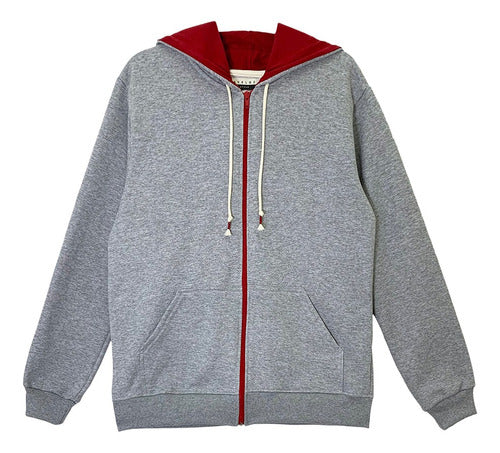 Moletom Aveloz Zíper Duo Color Cinza e Vermelho