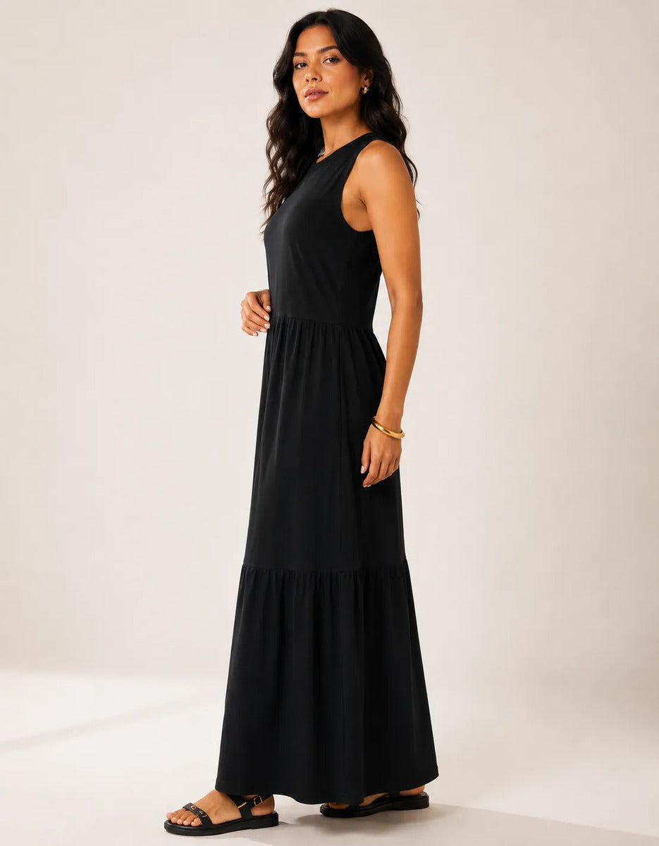 Vestido Longo Feminino Regata Três Marias Algodão Soltinho Preto