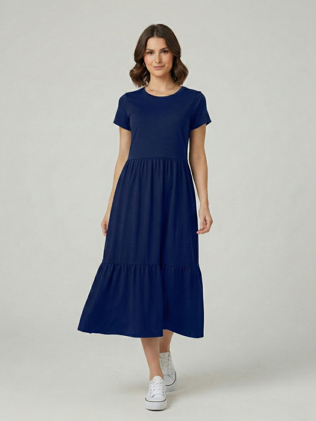 Vestido Midi Três Marias De Algodão Azul Marinho