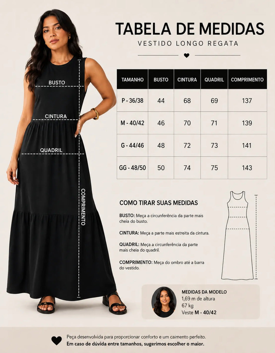 Vestido Longo Feminino Regata Três Marias Algodão Soltinho Laranja