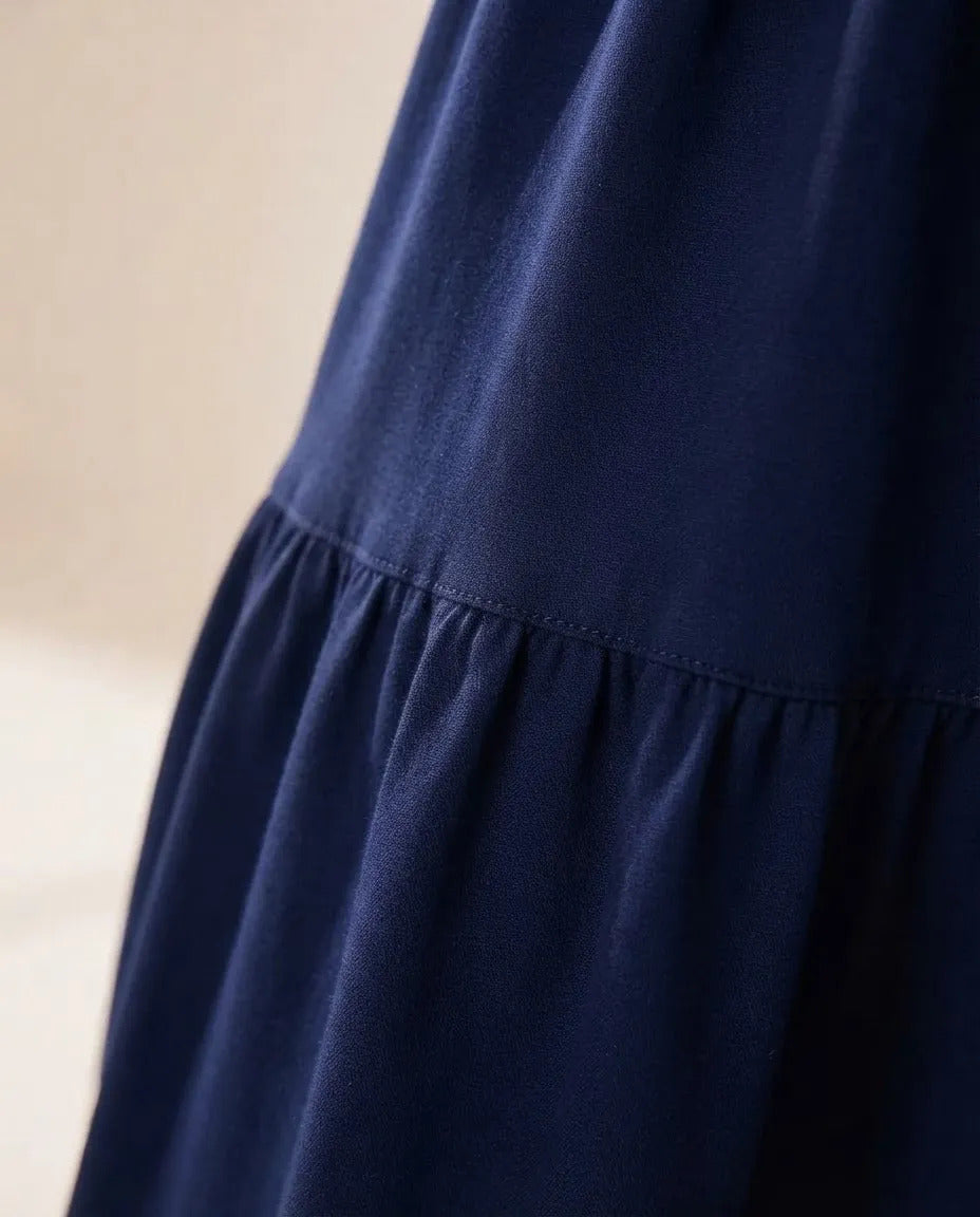 Vestido Longo Feminino Regata Três Marias Algodão Soltinho Azul-marinho