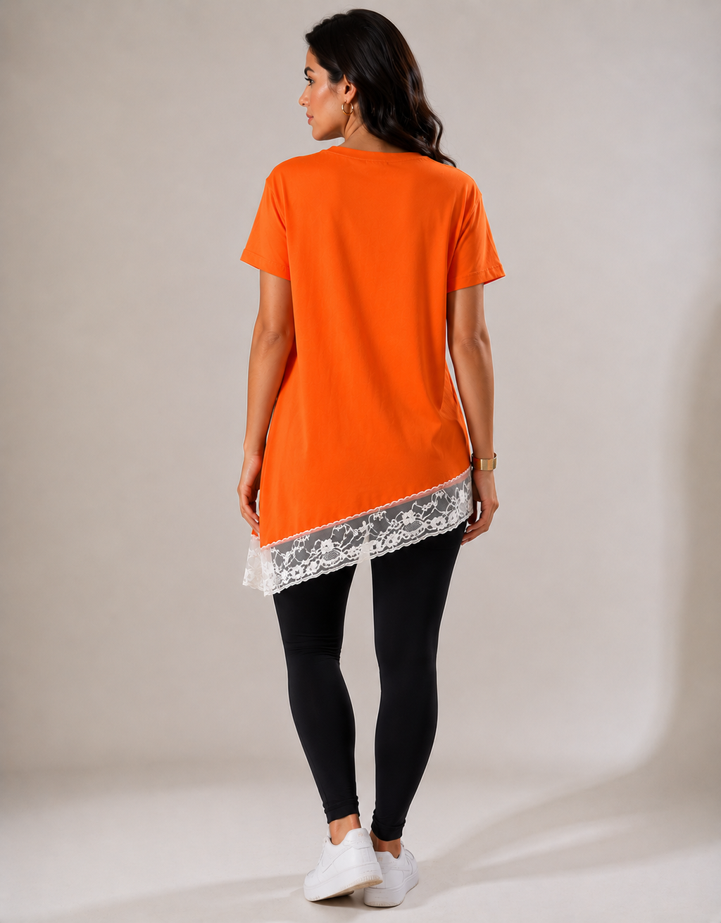 Blusa Assimétrica Feminina com Renda Laranja