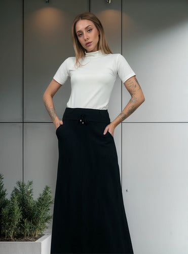 Blusa Gola Alta Manga Curta Em Viscolycra-off White Off White