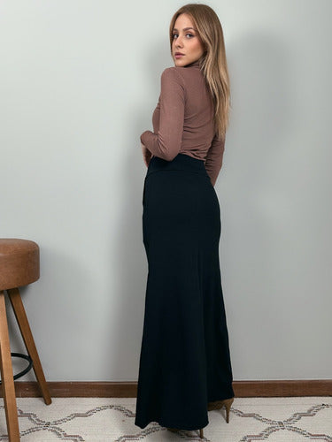 Blusa Manga Longa Gola Alta Segunda Pele Em Viscolycra-marro Marrom