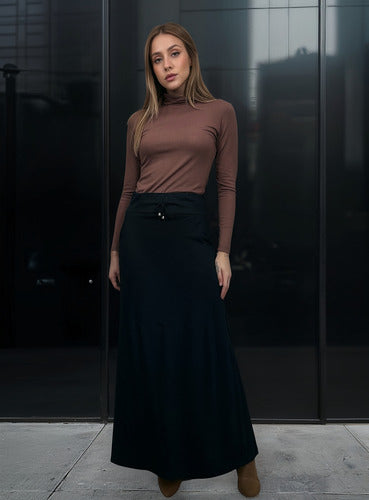 Blusa Manga Longa Gola Alta Segunda Pele Em Viscolycra-marro Marrom