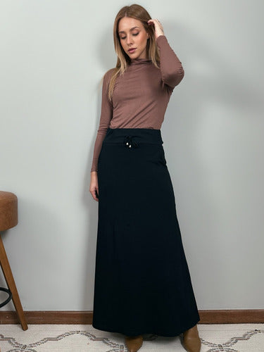 Blusa Manga Longa Gola Alta Segunda Pele Em Viscolycra-marro Marrom