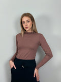 Blusa Manga Longa Gola Alta Segunda Pele Em Viscolycra-marro Marrom