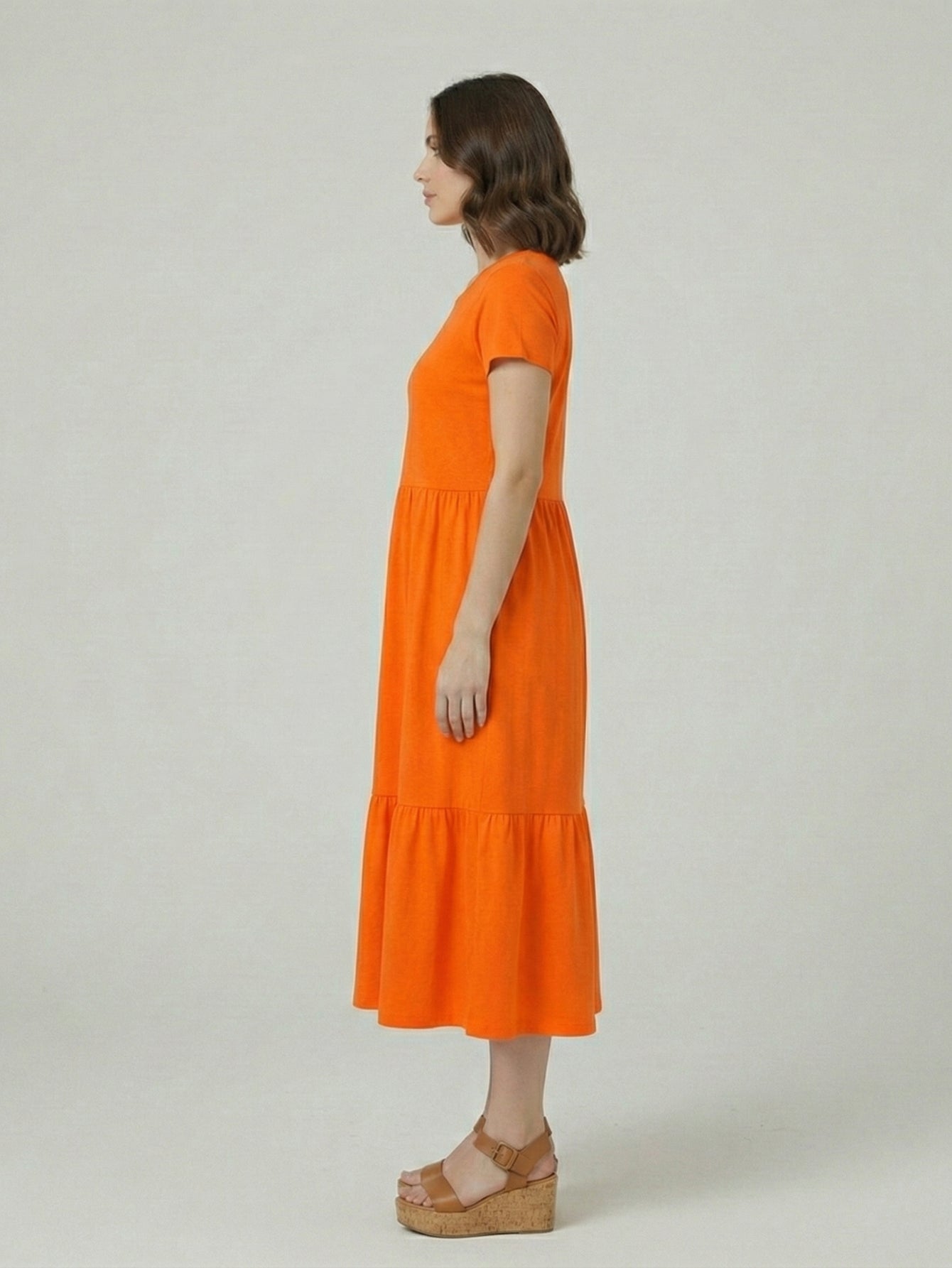 Vestido Midi Três Marias De Algodão Laranja