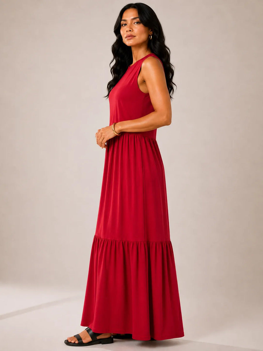 Vestido Longo Feminino Regata Três Marias Algodão Soltinho Vermelho
