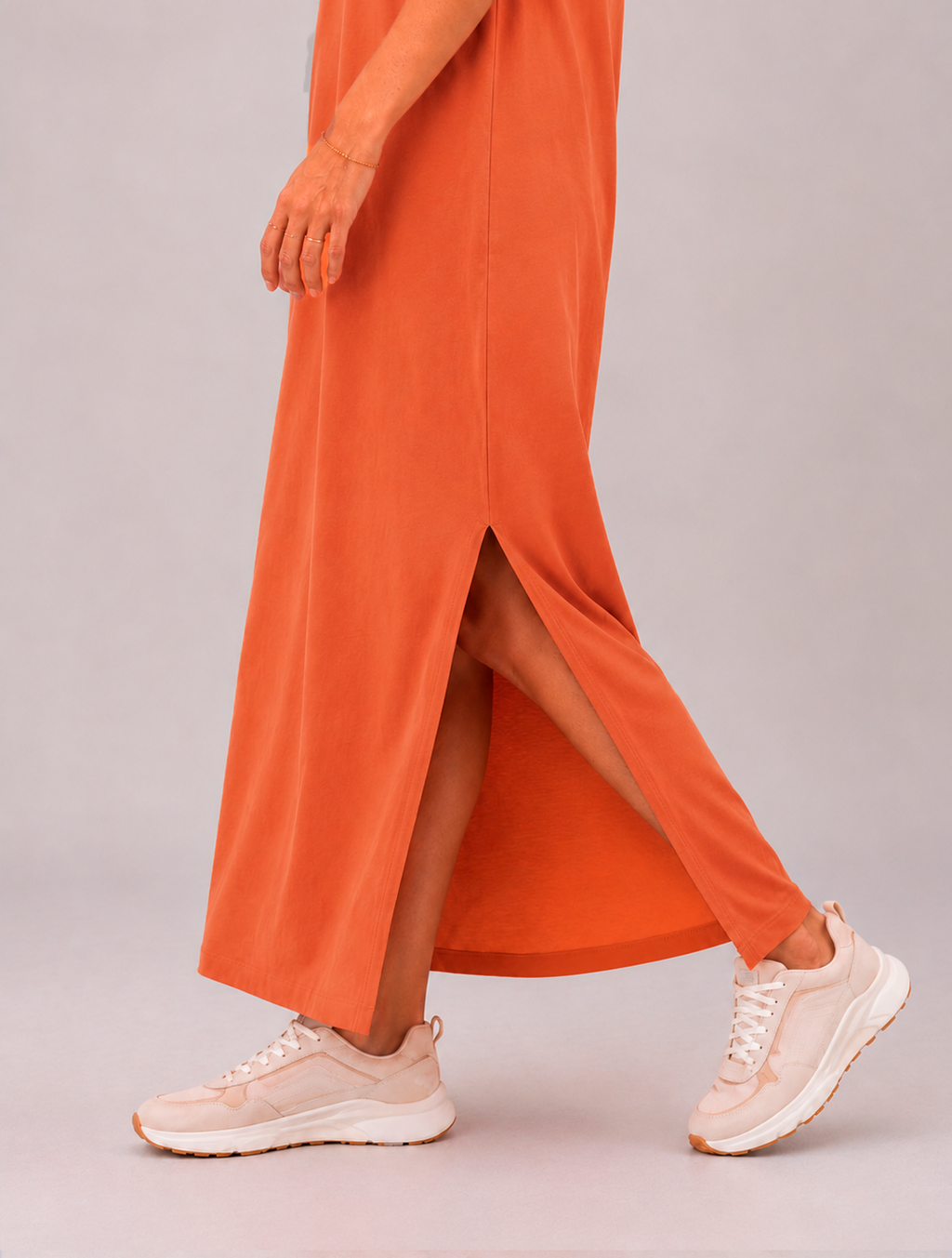 Vestido Longo de Algodão com Bolso Decote V Laranja