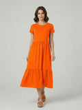 Vestido Midi Três Marias De Algodão Laranja