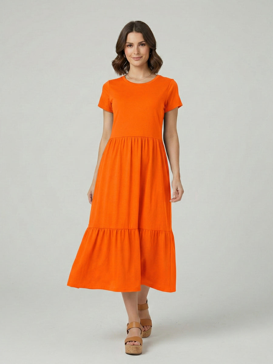 Vestido Midi Três Marias De Algodão Laranja