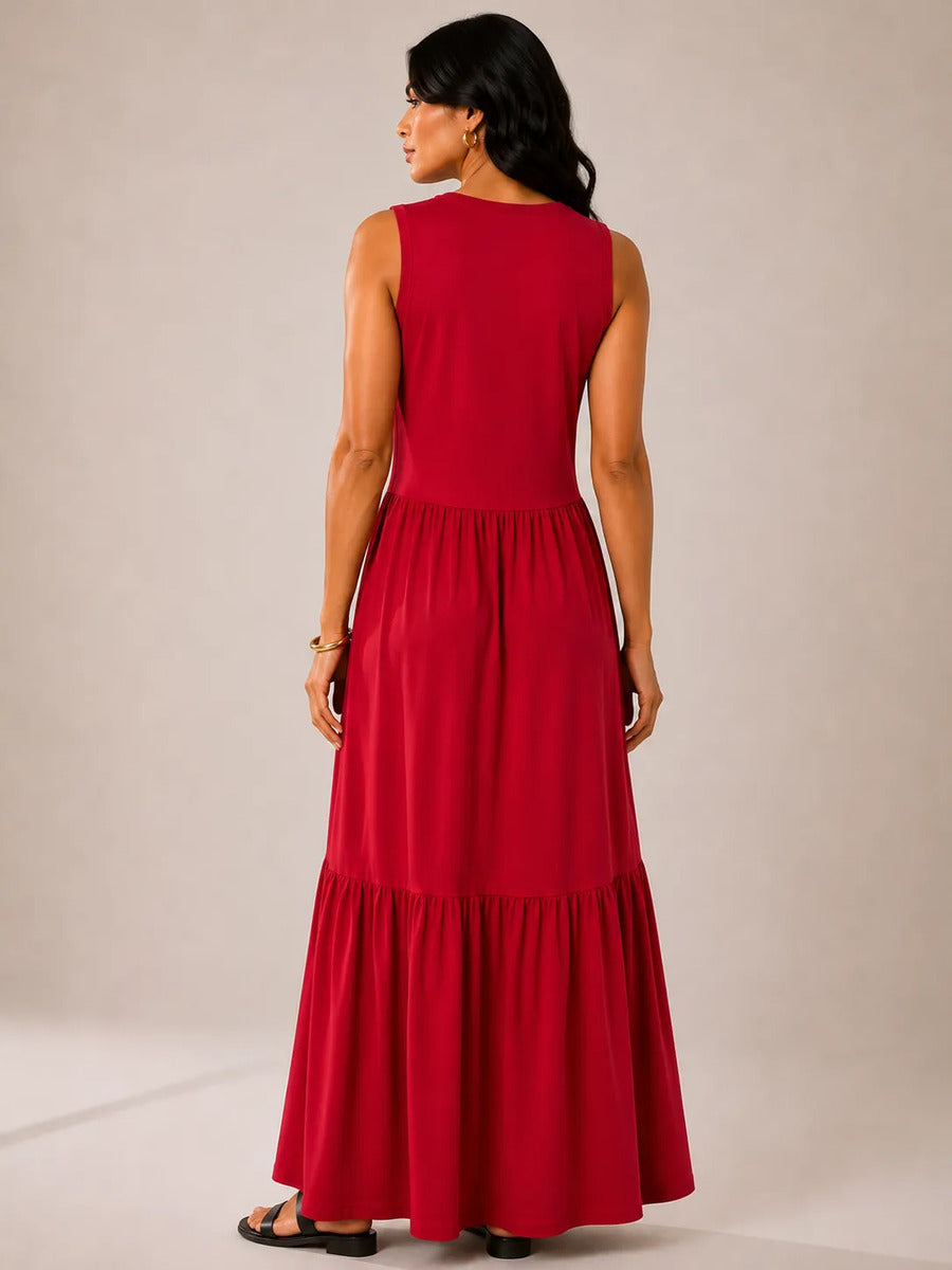 Vestido Longo Feminino Regata Três Marias Algodão Soltinho Vermelho