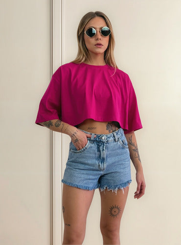 Camiseta Cropped Oversized Aveloz- Rosa Pink Pink