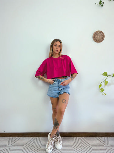 Camiseta Cropped Oversized Aveloz- Rosa Pink Pink