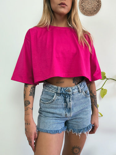 Camiseta Cropped Oversized Aveloz- Rosa Pink Pink