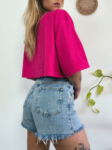 Camiseta Cropped Oversized Aveloz- Rosa Pink Pink