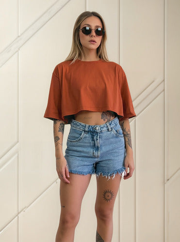 Camiseta Cropped Oversized Aveloz-terracota Marrom