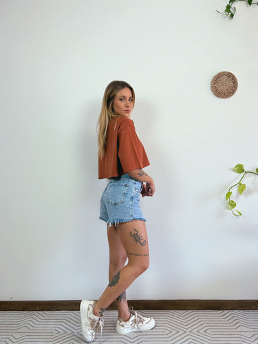 Camiseta Cropped Oversized Aveloz-terracota Marrom