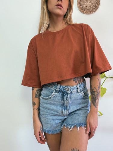 Camiseta Cropped Oversized Aveloz-terracota Marrom