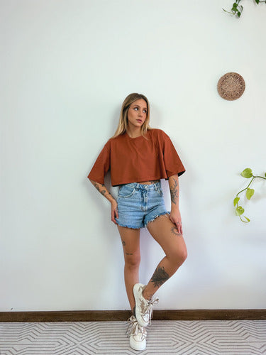 Camiseta Cropped Oversized Aveloz-terracota Marrom
