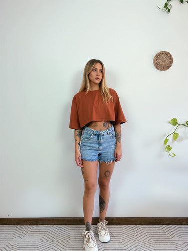 Camiseta Cropped Oversized Aveloz-terracota Marrom