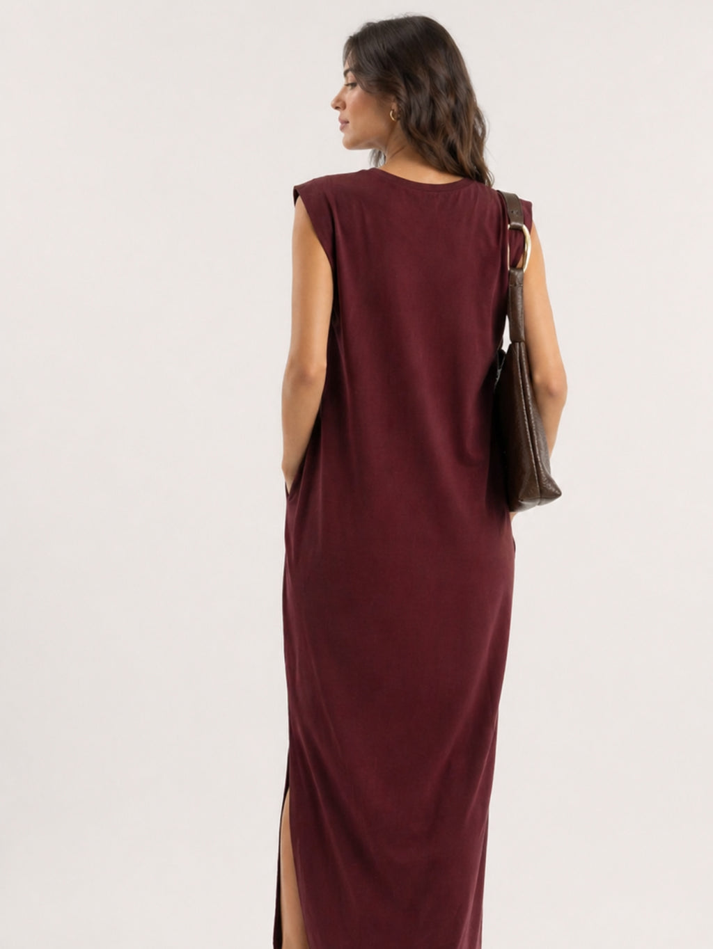 Vestido Longo Muscle Tee Em Algodão Com Bolso Aveloz Bordô