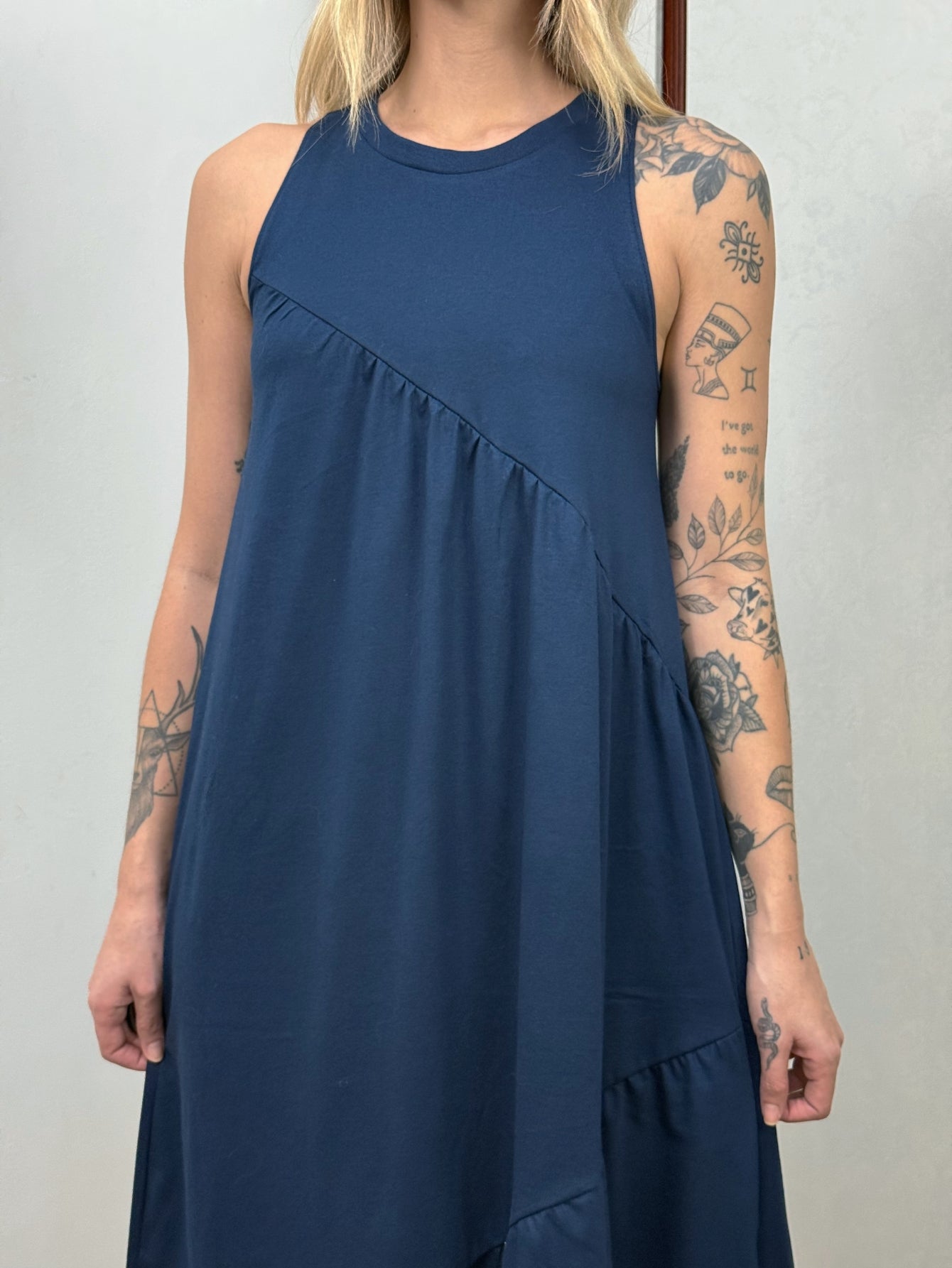 Vestido Longo Feminino Soltinho Malha Algodão Aveloz Azul Marinho