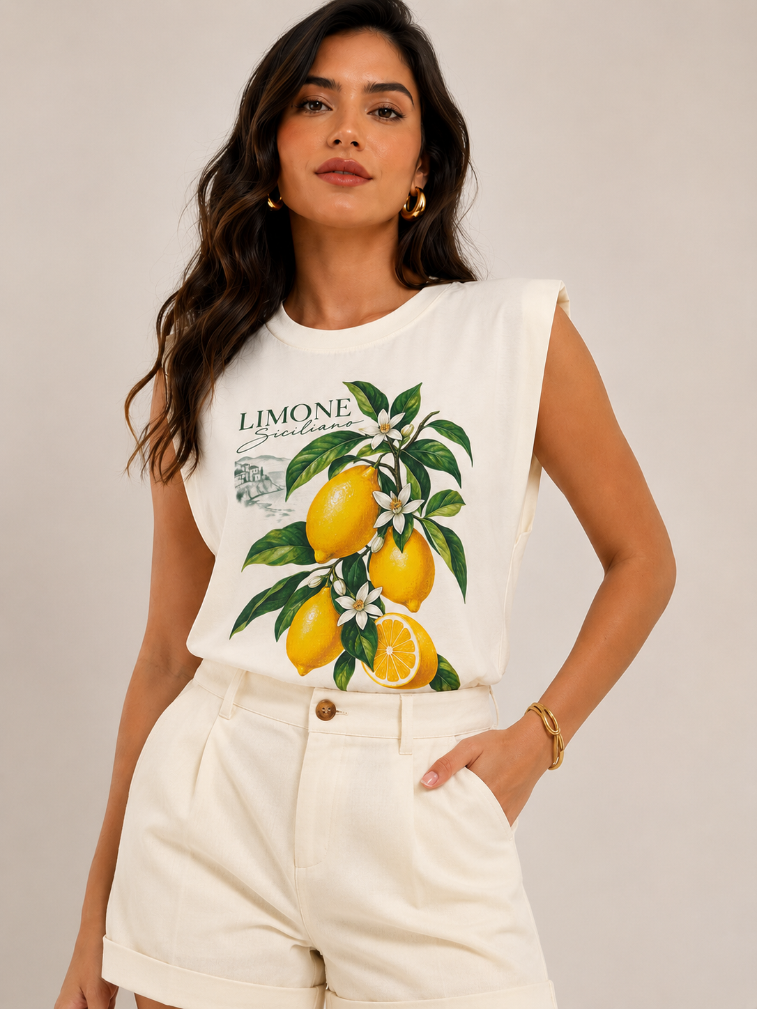 Camiseta Feminina Manga Muscle Tee Estampa Limone Siciliano