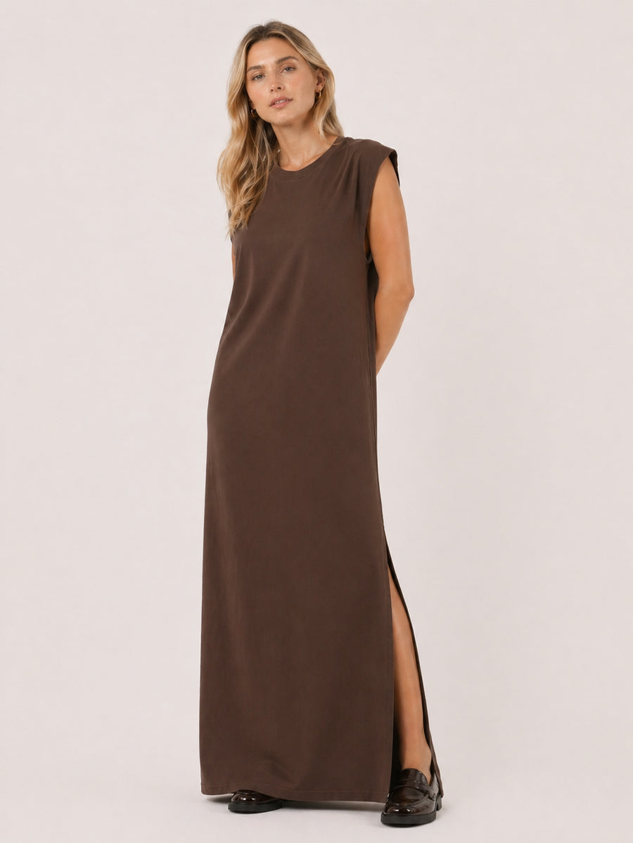 Vestido Longo Muscle Tee Em Algodão Com Bolso Aveloz Marrom