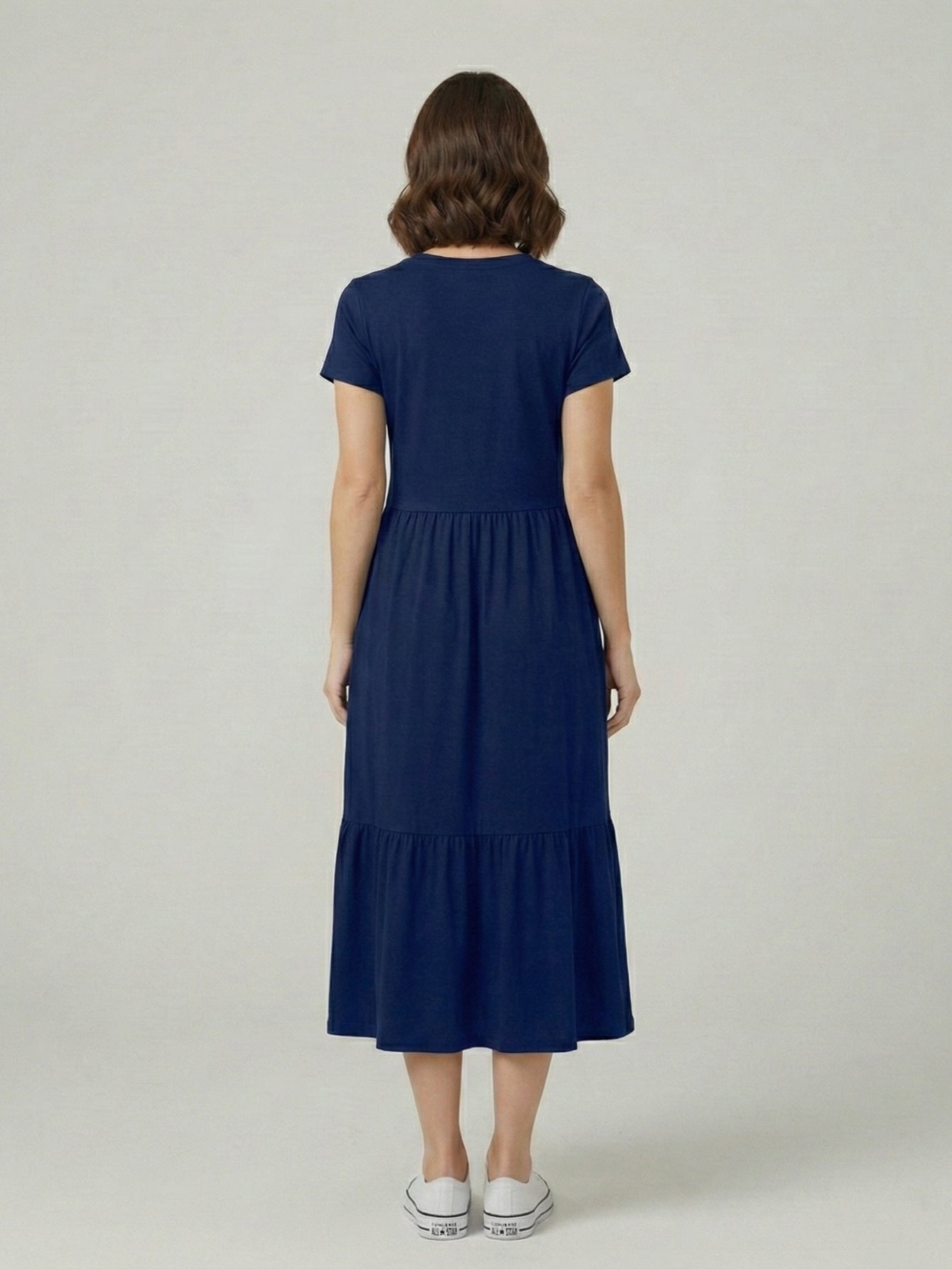 Vestido Midi Três Marias De Algodão Azul Marinho