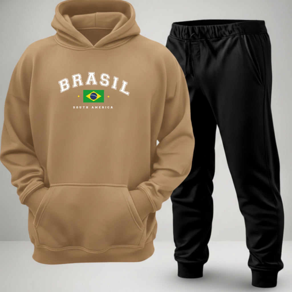 Conjunto Moletom Canguru Brasil Nação Copa Tecido Premium Unissex