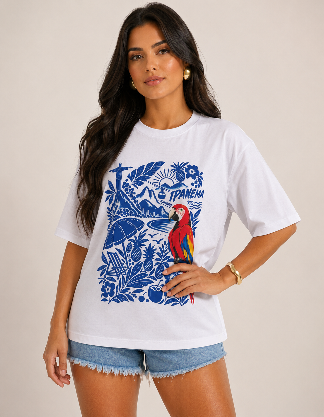 Camiseta Feminina T-shirt Estampa Arara Ipanema