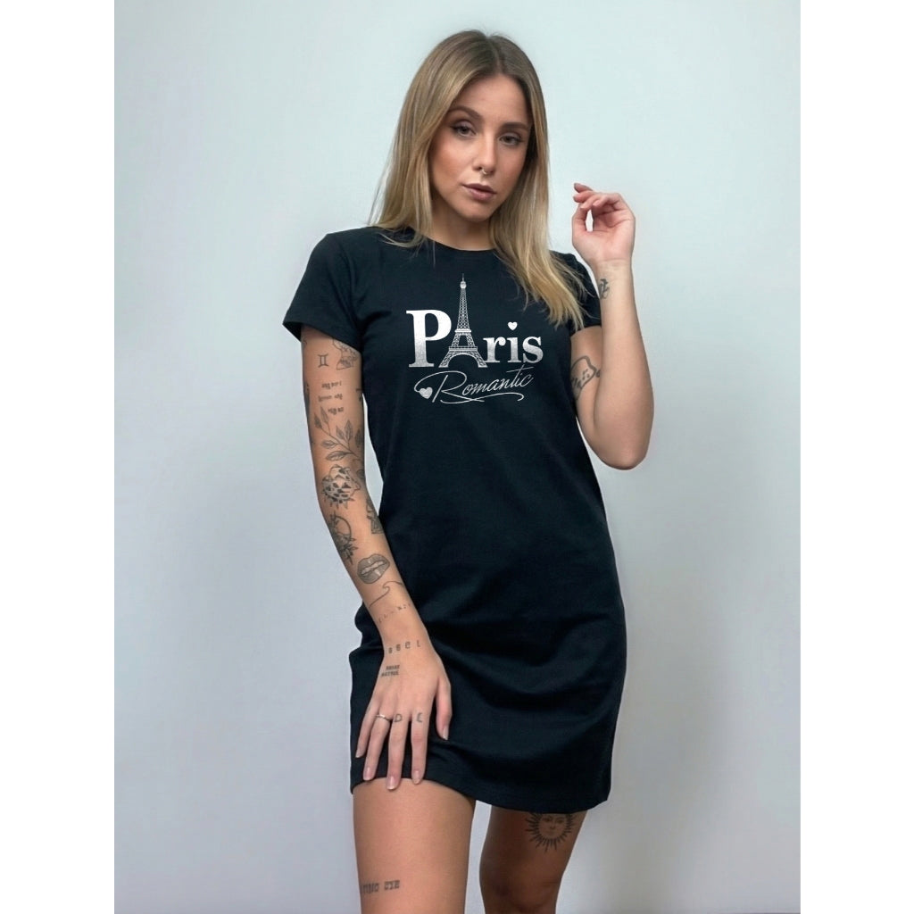 Vestido T-shirt Camisetão Paris Romantic Torre Eiffel 100% Algodão