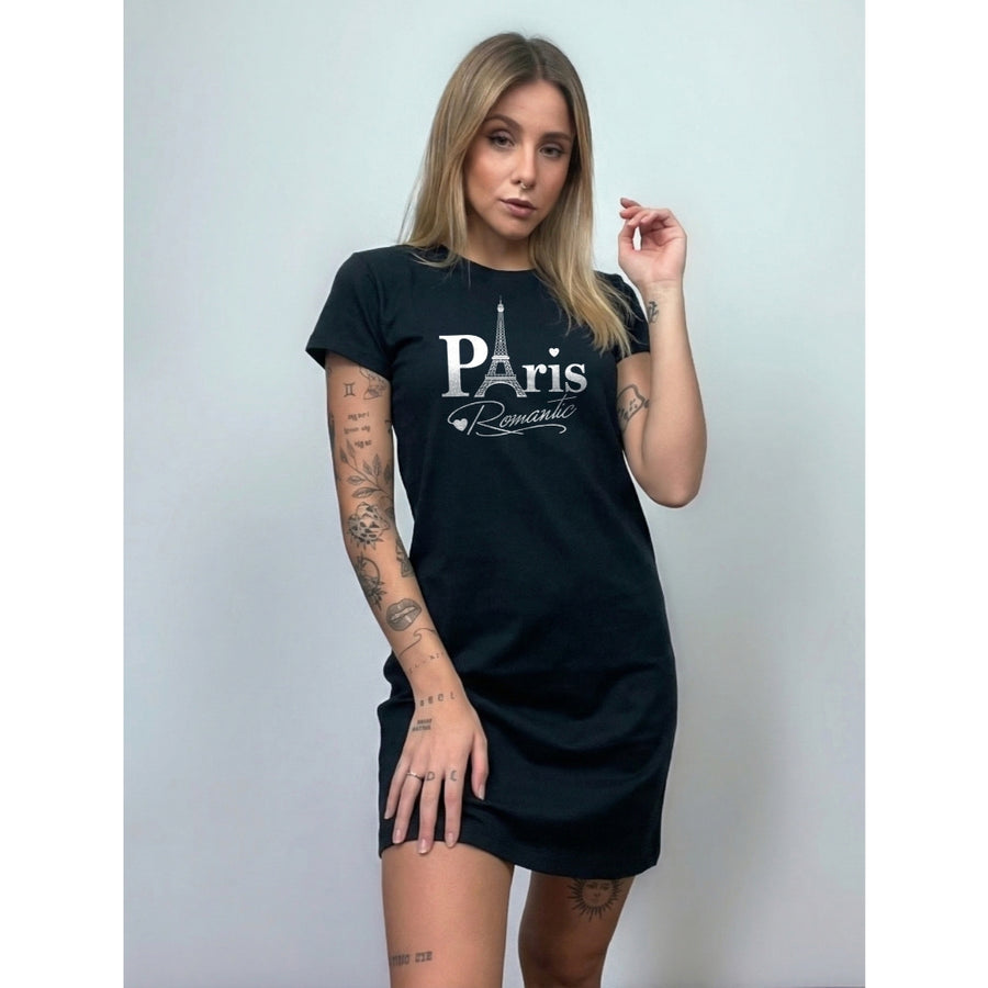 Vestido T-shirt Camisetão Paris Romantic Torre Eiffel 100% Algodão