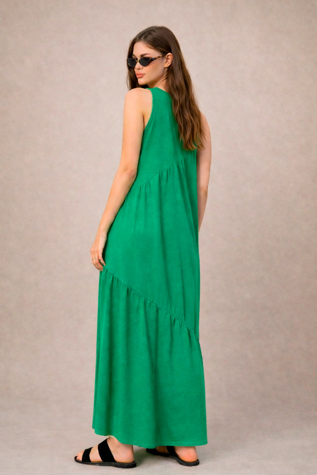 Vestido Longo Feminino Soltinho malha algodão Aveloz Verde Bandeira