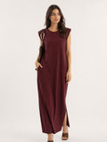 Vestido Longo Muscle Tee Em Algodão Com Bolso Aveloz Bordô