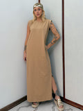 Vestido Longo Muscle Tee em Algodão com Bolso Aveloz Caramelo