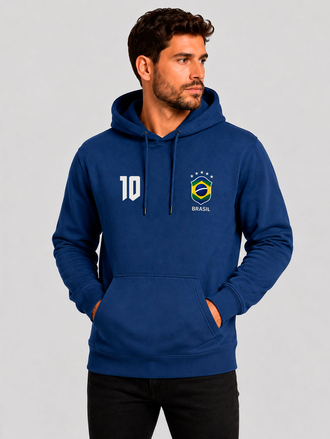 Moletom Masculino Canguru Estampa Brasil Torcedor Azul Marinho