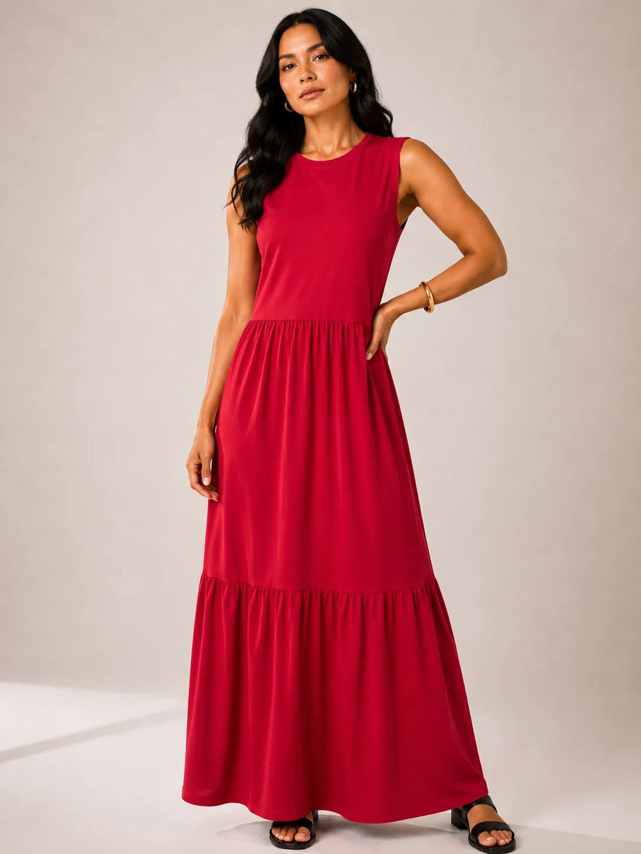 Vestido Longo Feminino Regata Três Marias Algodão Soltinho Vermelho