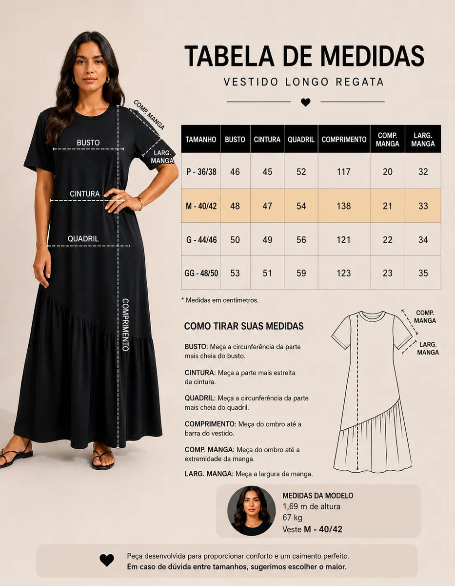 Vestido Longo Feminino Babado Assimétrico Malha Algodão Preto